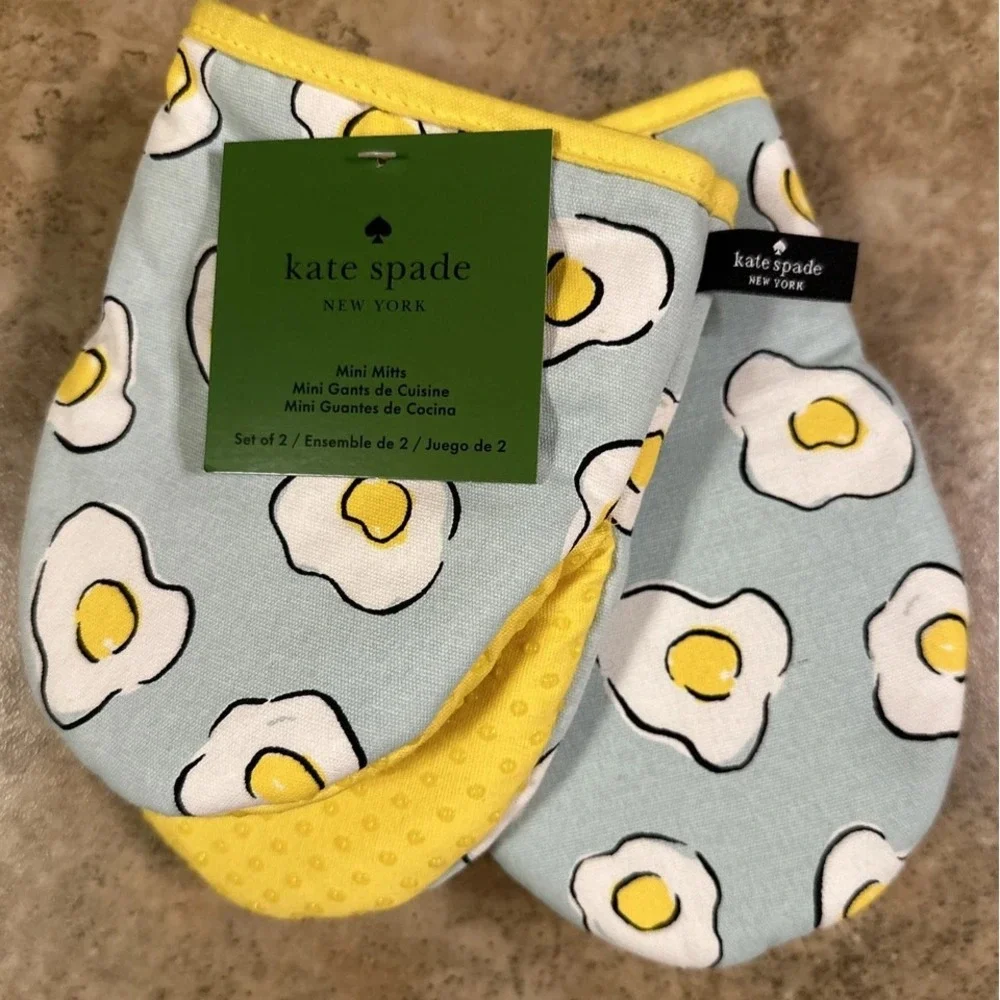 Kate Spade NY Sunny Side Up Fried Eggs MINI MITTS Set of 2 NWT